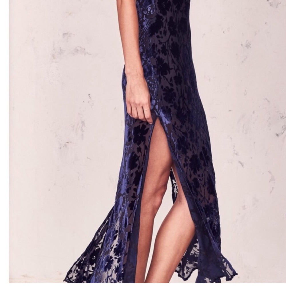 LoveShackFancy Kate Burnout Velvet Slip Dress Dark blue